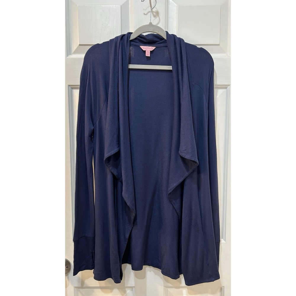 Lilly Pulitzer Navy Draped Front Cardigan Sz S Nautical Preppy Coastal Layering